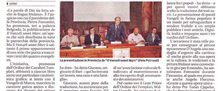 Messaggero Veneto – Il “Vanzeli seont Marc”