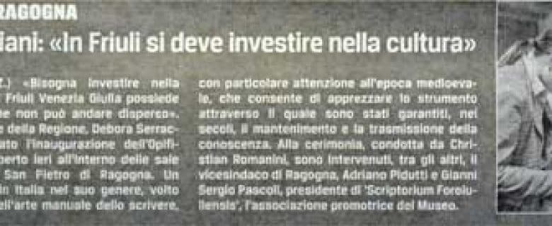 Il Gazzettino – Inaugurazione dell’Opificium Librorum