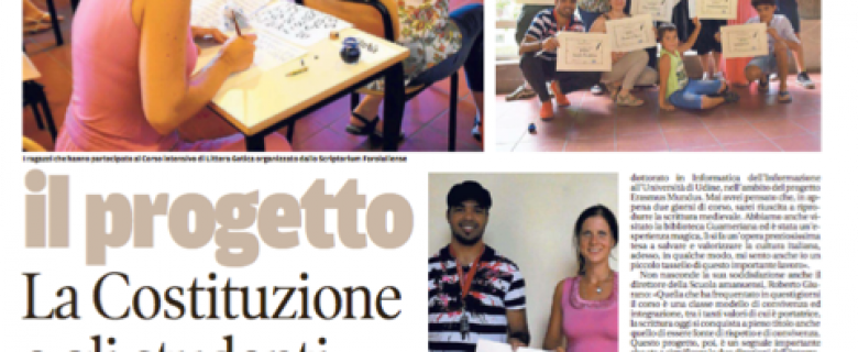 Messaggero Veneto – La Costituzione e gli studenti amanuensi