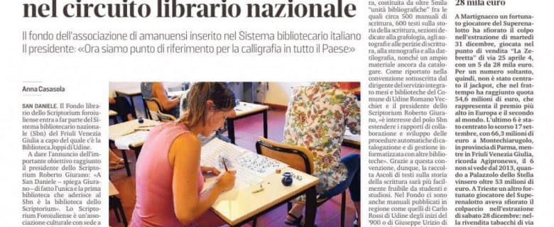Il Messaggero Veneto – I gioielli dello Scriptorium nel circuito librario nazionale