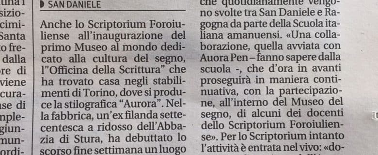 Messaggero Veneto – Lo Scriptorium ospite a Torino del Museo dedicato al segno